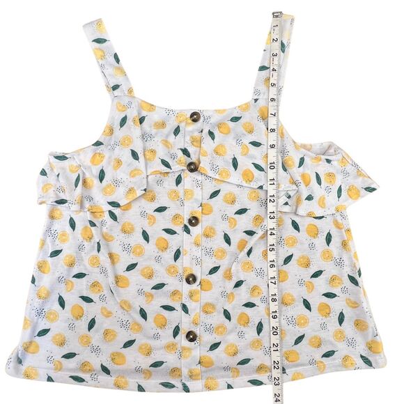 Wallflower Cami XL Lemon Print Button Front Ruffle Flounce Summer Citrus Top - Picture 4 of 9
